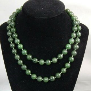 Vintage Chinese Export Green Jadeite Jade Hand Knotted Bead Necklace 32 "