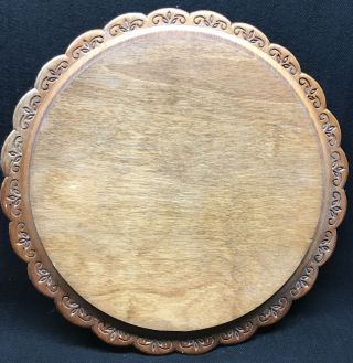 Vintage Round Wood Bread Board - Carved Scalloped Edges 12 1/4”