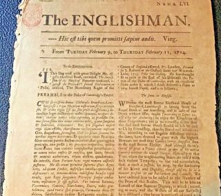 Antique Colonial American Newspaper Red Tax Stamp “the Englishman” 1714