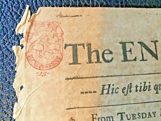 Antique Colonial American Newspaper RED TAX STAMP “The Englishman” 1714 2