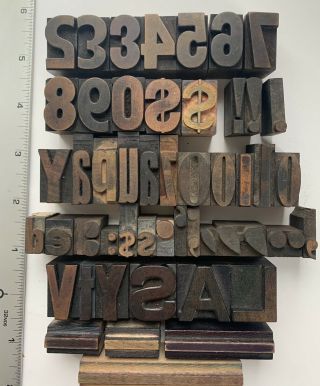 Assorted Small Vintage Letterpress Wood Type Printing Blocks,  Some Hamilton Type