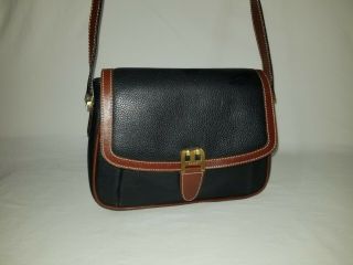 Vintage Bally Black & Brown Italian Leather Flap Crossbody Shoulder Bag