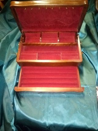 Vintage Jewelry Box 3 Tier Cream & Gold With Red Velvet Interior