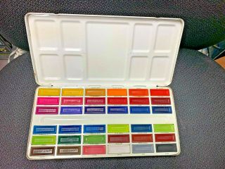 Vtg 1960s Color Craft Water Colors Paint Tin Set 136 Made In York Usa