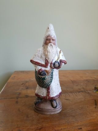 Vintage Primitive Folk Art Handcrafted And Painted Santa Figurine - Signed 