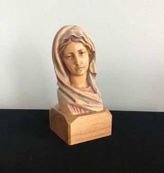 Anri Vintage Mary Madonna Hand Carved Wood Bust Figure Statue Italy 5”