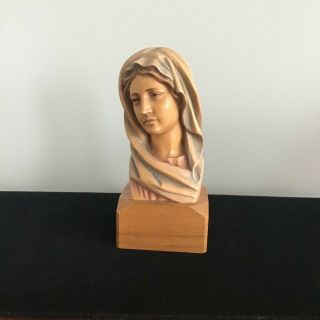 ANRI Vintage Mary Madonna Hand Carved Wood Bust Figure Statue Italy 5” 2