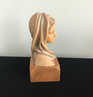 ANRI Vintage Mary Madonna Hand Carved Wood Bust Figure Statue Italy 5” 3