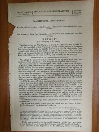 Government Report 7/22/1890 Us Washington Iron Uss Lenapee Civil War Navy