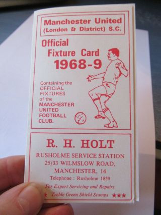 Vintage Manchester United London Supporters Club Fixture Card Ticket Season 1968