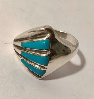 Vintage Native American Navajo Ted Ott Sterling & Turquoise Ring Size 9 2