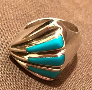 Vintage Native American Navajo Ted Ott Sterling & Turquoise Ring Size 9 3
