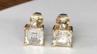Signed Christian Dior Clear Rhinestone Vintage Gold Tone Clip On Earrings