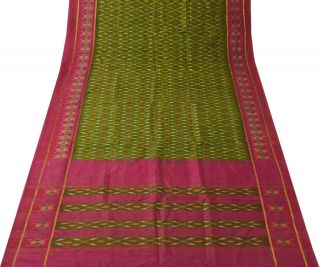 Vintage Saree 100 Pure Silk Green Ikat Patola Hand Woven Sari Craft Fabric