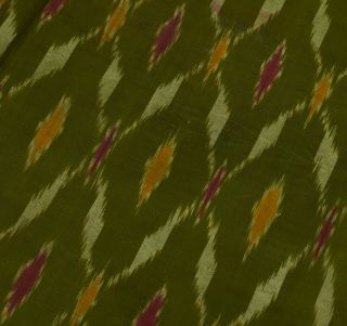 Vintage Saree 100 Pure Silk Green Ikat Patola Hand Woven Sari Craft Fabric 2