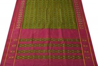 Vintage Saree 100 Pure Silk Green Ikat Patola Hand Woven Sari Craft Fabric 3
