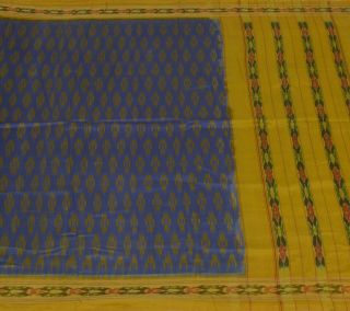 Vintage Blue Saree 100 Pure Silk Hand Woven Ikat Patola Craft Sari Fabric