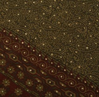 Vintage Indian Sari 100 Pure Chiffon Silk Printed Mirror Work Saree Fabric