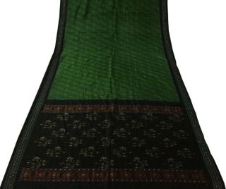 Vintage Indian Sari 100 Pure Silk Hand Woven Ikat Patola Saree Fabric Green