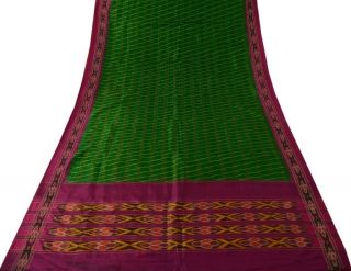 Vintage Indian Saree 100 Pure Silk Hand Woven Ikat Patola Sari Fabric Green