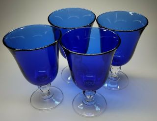 Vintage Pair Crystal Cobalt Blue Clear Stem Water Goblet Stemware (set Of 4)