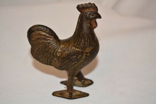 Cast Iron Rooster Chicken Still Bank Antique Vintage 5 "