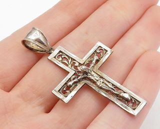 925 Sterling Silver - Vintage Swirl Religious Cross Crucifix Pendant - Pt3144