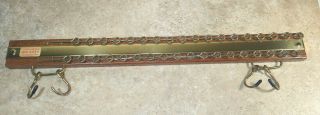 Vtg Wood & Brass Tie Rack 18 Double Hooks &4 Hanger Hooks USA Made Belts Scarves 2