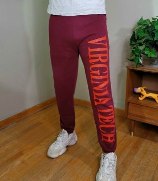 Vintage Virginia Tech Vt University College Spellout Sweatpants Joggers Hokies L