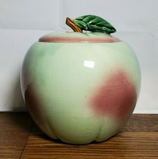 Vintage Mccoy Green And Red Blushing Apple Cookie Jar With Lid