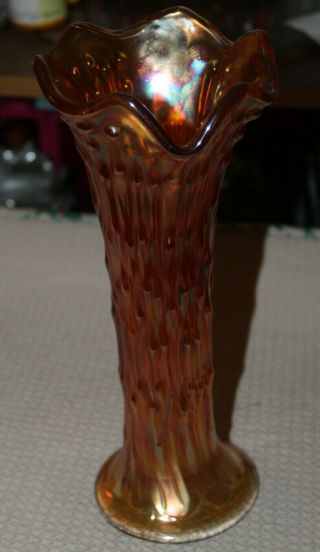 Vintage Northwood Marigold Carnival Glass Tree Trunk 10 " Swung Tree Bark Vase
