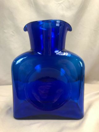 Vintage Blenko Glass Cobalt Blue Water Bottle Double Spouted Decanter Pitcher 8 "