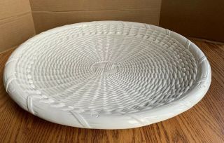 Vintage Italian Vietri Ceramic White Wicker Style Serving Platter Dish 17”