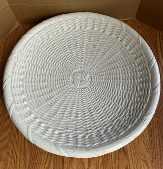 Vintage Italian Vietri Ceramic White Wicker Style Serving Platter Dish 17” 3