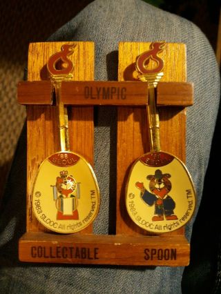 1988 Seoul Olympic Jung Won Collectible Spoons With Wooden Stand