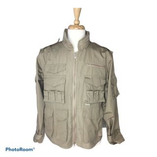 Vintage Orvis Mens Tackle Vest Jacket Removable Sleeves Fishing Field Tan Khaki