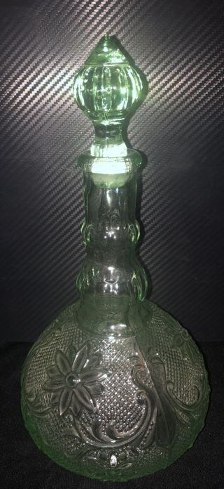 Vintage Emerald Green Glass Decanter Bottle With Stopper