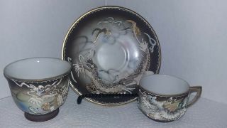 3pc Vtg Fairyland China Moriage Hand Painted Dragonware Tea Cups & Saucer Japan