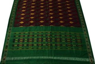 Vintage Indian Sari 100 Pure Silk Hand Woven Ikat Patola Saree Fabric Garnet 2