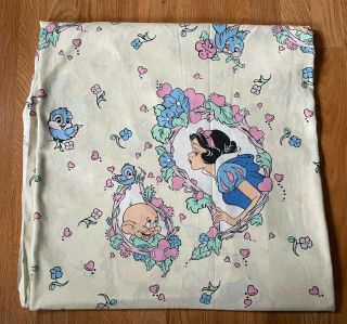 Vintage Disney Snow White And Dopey Twin Size Flat Sheet 74” X 94” Great Shape
