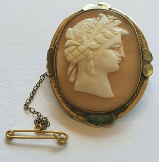 Vintage Hand Carved Cameo Shell Brooch