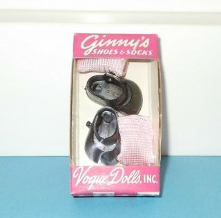 Vintage Vogue 8 " Ginny Doll Black Vinyl Shoes & Pink Socks