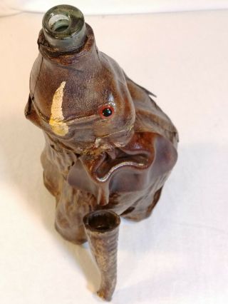 Leather Wrapped Covered Elephant Bottle Vintage Italy Liquor Glass Decanter 3