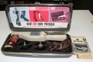 B33 Vintage Sp - 2 Ge Electric Shoe Polisher Kit W 2 Buffing Wheels W Case