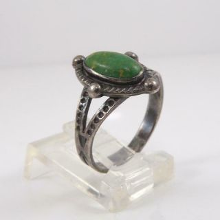 Vtg Native American Sterling Silver Green Turquoise Ring Size 7 LFL4 2