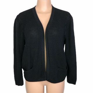 Vintage St John I Magnin Black Cardigan Sweater Plus Size 14 Pockets