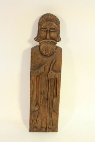 Vtg Oscar Kuenne Folk Art Hand Carved Wood Moses & Staff Wall Plaque Signed 1967