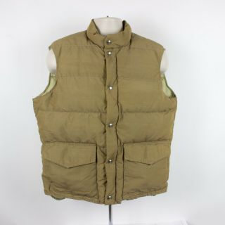 Vtg Woolrich Down Puffer Vest Vintage Mens Large Button Snap Khaki Beige