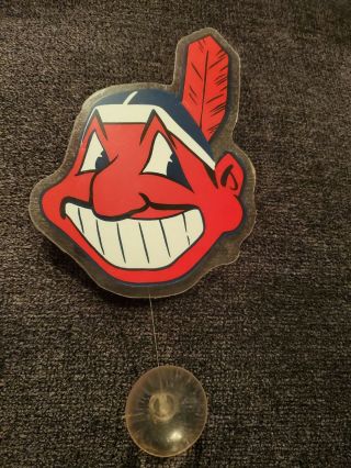 Cleveland Indians Chief Wahoo Logo On Fan Waves Suction Cup Mounted Window Sign