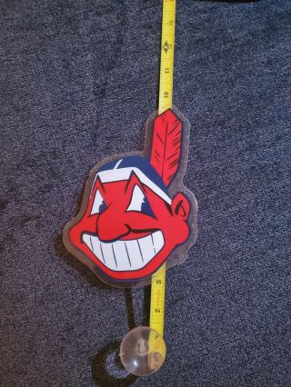 Cleveland Indians Chief Wahoo Logo On FAN WAVES Suction Cup Mounted Window Sign 2